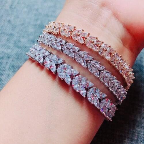Luxurious AAA Zircon Elements Leaf Austrian Crystal Bracelet white gold-color for women top quality wedding jewelry S0764
