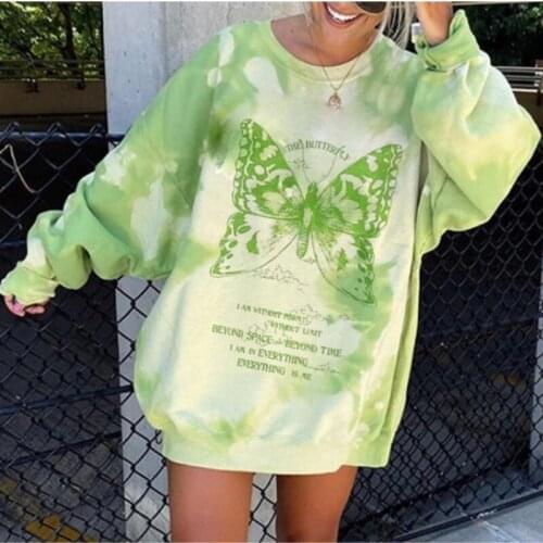 2021 New Chic Latter Print Tie Dye Girls Women Sweatshirt Oversized Long Sleeve Casual Pullovers Tops Fashion Plus Size Clothes
