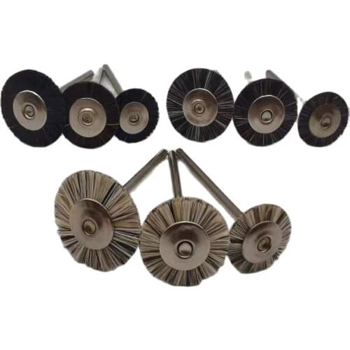 10Pcs/Bag Polishing Brush Wheel 2.35mm Dental Lab Laboratory Goat Black Horse Hair Mix Rotary Tools Low Speed HP Shank Buff