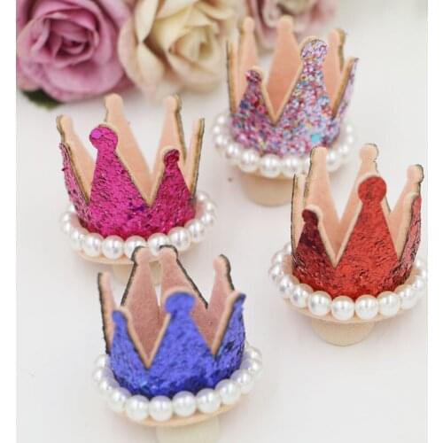 14pcs 3.5cm Cute Children Crown Pearls Shiny Star Crowns DIY Jewelry Accessories