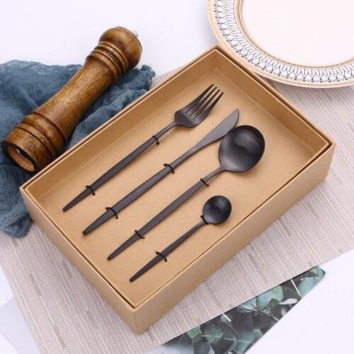 16Pcs Matte Black Stainless Steel Dinnerware Set Wedding Cutlery Set Kitchen Utensils Tableware Forks Knives Spoons Set Flatware