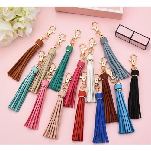 5Pcs Alloy Spring Lock Keychain Leather Tassel Pendants DIY Arts Garments Phone Jewelry Decor Fringe Trim Fringe Bag Accessories