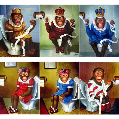 Diy 5d Full Diamond Embroidery Animal Square Round Diamond Painting Toilet Monkey Mosaic Furniture Decoration Hobby Gift