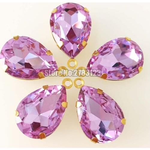 Crastal violet faltback Drop type Gold bottom high quality AAA Glass Crystal Single hanging sew on rhinestones SWSJ018