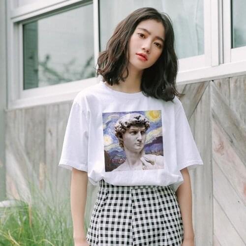 David Michelangelo Van Gogh Oil Painting Summer Womens New Large Size Casual Harajuku Short Sleeve T-shirt Funny Star T-shirt