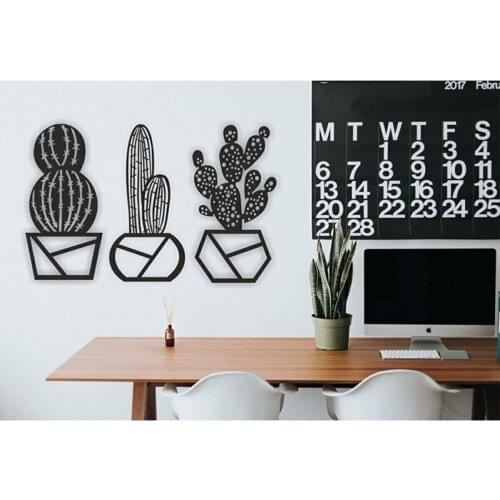 Wood Wall Decor Cactus Decoration Cactus Flower Vase Laser Cut MDF 2021 Modern Home Decoration Stylish Living Room