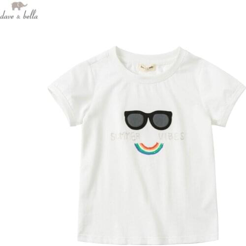 DK18304 dave bella summer 5Y-13Y kids boys fashion cartoon letter patchwork T-shirt children boy high quality fashion tees