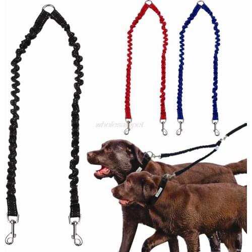 Double Dog Leash Elastic Bungee Pet Coupler Walking Leads For 2 Twin Dogs Leashes Splitter 3 Colors Avaliable
