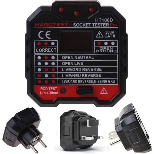 HT106 Electric Socket Tester Neutral Live Earth Wire Testing Circuit Polarity Detector Wall Plug Breaker Finder