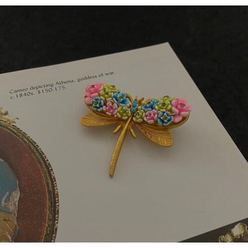 European and American fashion retro new exaggerated design Western antique colored dragonfly shape brooch womens jewelry