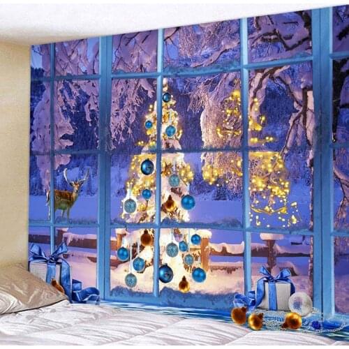 Christmas Day Decorative Print Tapestry Bedroom Living Room Wall Hanging Tapestry Home Decor Xmas Mat for Christmas New Year
