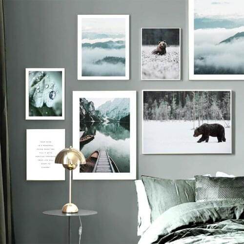 Mountain Cloud Bear Water Drops Landscape Wall Art Canvas Painting Nordic Posters And Prints Wall Pictures For Living Room Decor