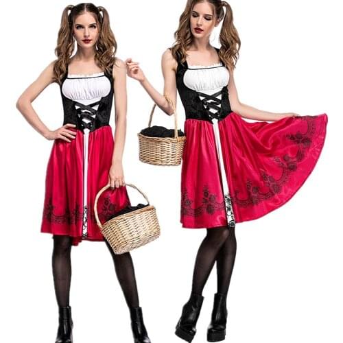 Halloween party Sexy Adult Women Little Red Riding Hood Costume Material Object Photo Cosplay Queen Dress