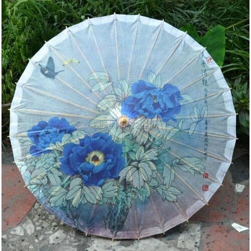 Hot selling elegant chinese classical handmade butterfly blue peony oiled paper umbrella decorative dance props women umbrella