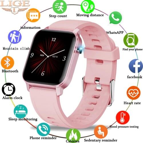 LIGE New Ladies Smart Watch IP68 Waterproof Full Touch Sports Smart Watch Ladies Heart Rate Fitness Tracker Men Smartwatch Women