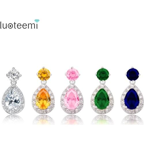 LUOTEEMI Luxurious Cubic Zirconia Earrings Crystal Water Drop Zircon with Tiny CZ Around Elegant Bridal Wedding Earrings Jewelry