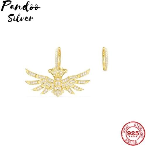 Pandoo Fashion Charm Sterling Silver Original 1:1 Copy,Yellow Silver Phenix Asymmetric Earrings Luxury Jewelry Gift For Female