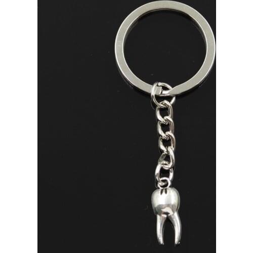 Fashion 30mm Key Ring Metal Key Chain Keychain Jewelry Antique Silver Color Plated Zombie Tooth Teeth Molar 20x8mm Pendant