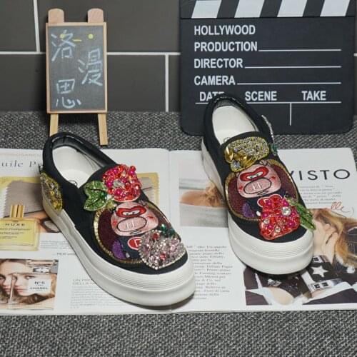 Trendy brand canvas shoes womens 2021 new heavy industry rhinestone pedal lazy cloth shoes flat casual shoes