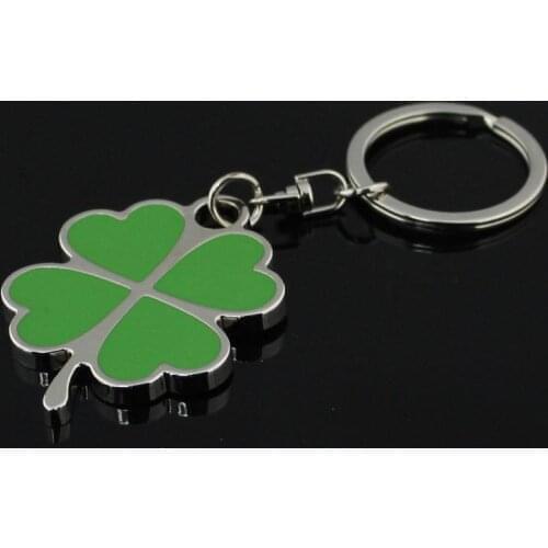 Fashion green four leaf clover lucky grass keychain key ring key chain gift male womens