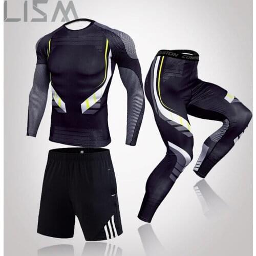 Mens Winter Thermal Long Underwear Gym Fitness Training Tight Underwear Running Jogging Sports Track And Field 3-Piece set
