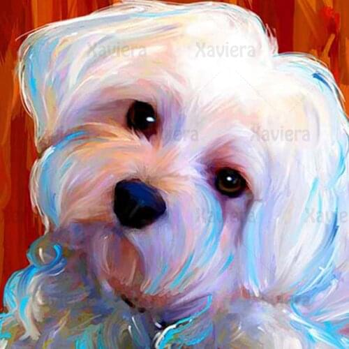 5D Diy Diamond Painting White Pet Dog Diamond Cross Stitch Kit Animal Full Rhinestone Mosaic Embroidery Art Handmade Products
