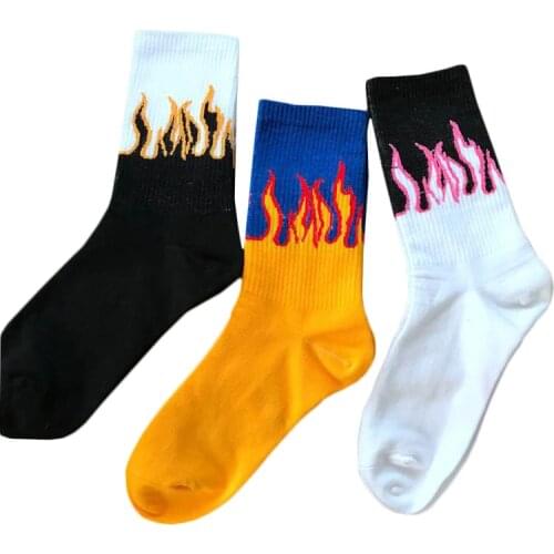 Boys and Girls Hip-Hop Socks Flame Pattern Three Colors Style Skateboard Socks Cotton Personality Young