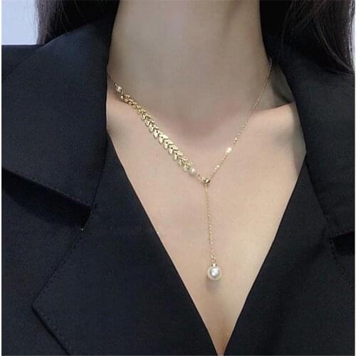 Punk Imitation Pearl Choker Necklace Collar Statement Gold Color Lasso Pendant Necklace for Women Jewelry Accessories