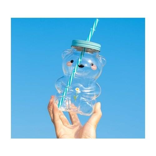 New bear straw cup high temperature resistant water cup ins wind glass female creative birthday gift for girls and boys