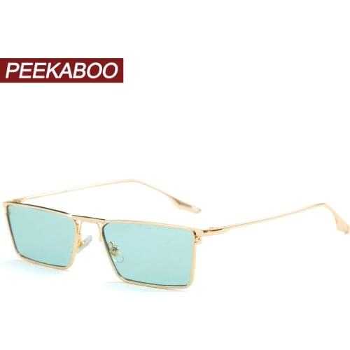 Peekaboo green square frame sunglasses for men gold frame clear lens ladies sun glasses vintage full metal frame uv400 summer