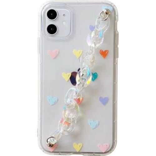 Shockproof Wrist Chain Clear Phone Case for iPhone 12 Pro Max 7 8 Plus XR X Cute Flower Crystal chain Hanging Case for iPhone 11