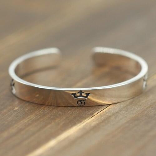 Retro Thai Silver Fashion Models Crown Simple Wild Open Ended S925 Sterling Silver Men And Women To Do The Old Bangle
