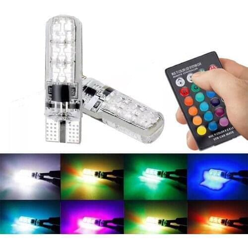 Raych RGB T10 W5W 194 Color Changing Reading Lights Silicon Gel DC12V Remote Control Car Interior Light Dome Lights Diode LED