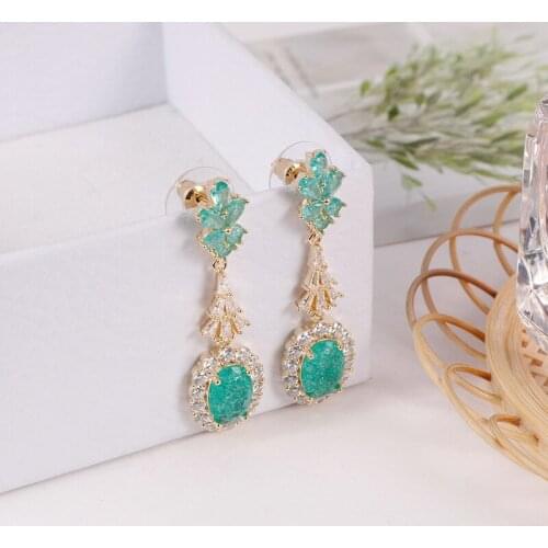 New drop Earrings Ice Crack Green Earrings Retro Hong Kong Style Fashion Micro Inlaid Zircon Temperament Elegant