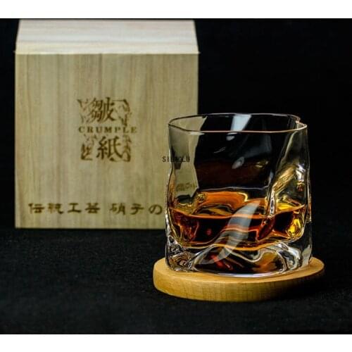 Whiskey Drinking Glass Japanese Edo Designer Crumple Paper Whiskybecher Whisky Rock Glass Artwork Wine Tumbler Glasses Cup