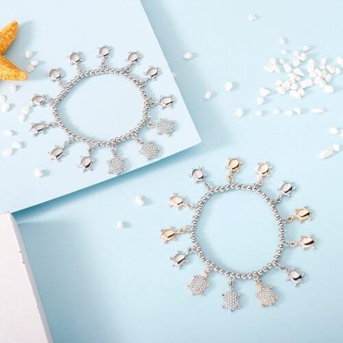 Vintage Cute Sea Turtles Tortoise Charm Elastic Bracelets For Women Silver Color Crystal Animal Femme Jewelry Drop Shipping