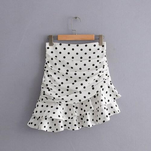 ZA Stylish Chic Polka Dot Print Ruched Asymmetrical Slim Mini Skirt Za 2021 Fashion Women Skirts Casual Streetwear Jupe Femme