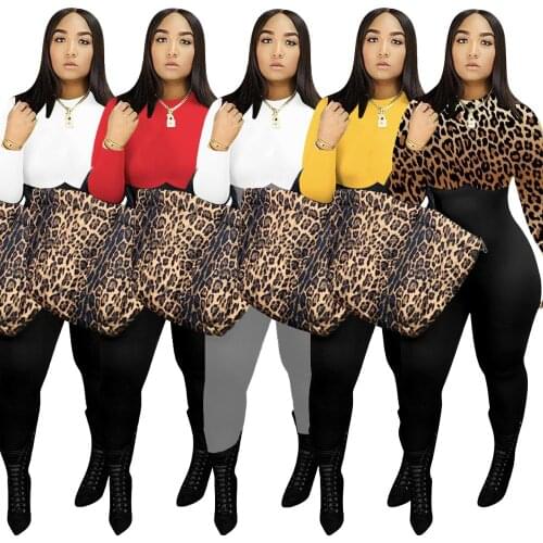 Streetwear Leopard Patchwork Knitted Sexy Bodycon Jumpsuit Women Overalls 2020 Long Sleeve Skinny Rompers Womens Jumpsuit Female