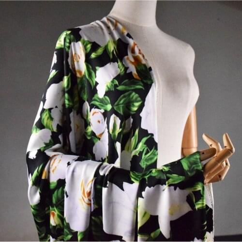 2021 summer hot sale high-end elegant camellia big flower printing stretch imitation acetate satin dress womens clothing fabric