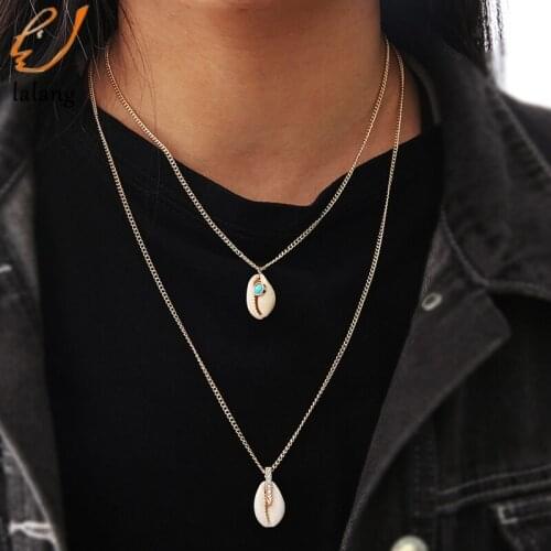 New Fashion Two Layers Of Shell Pendant Necklace Shell Gold Cowrie Women Best Friend Necklace Bohemian Jewelry