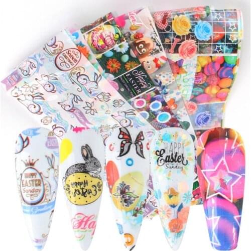10Pcs/Set Easter Nail Sticker Easy-using Creative Beautiful Nail Decals for Dressing Room