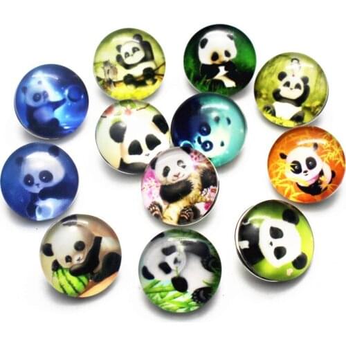 Wholesale 10pcs/lot cartoon panda Snap Buttons Charms 18mm Glass Buttons Fit DIY Snap Bracelets&bangle Decoration Jewelry