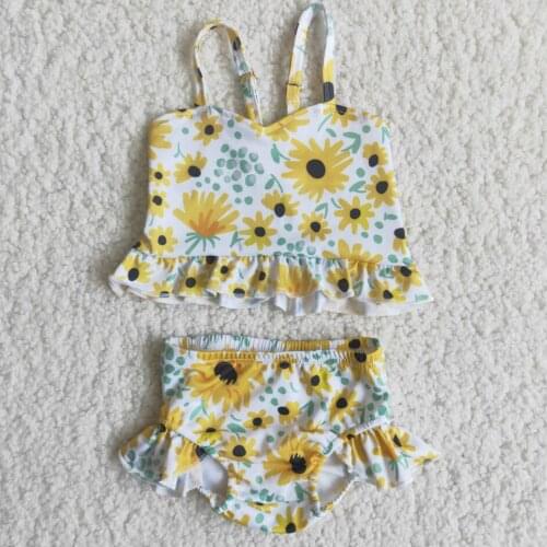 2021 yellow floral swimsuit kids swimwear for girls fashion childrens boutique sunflower clothing