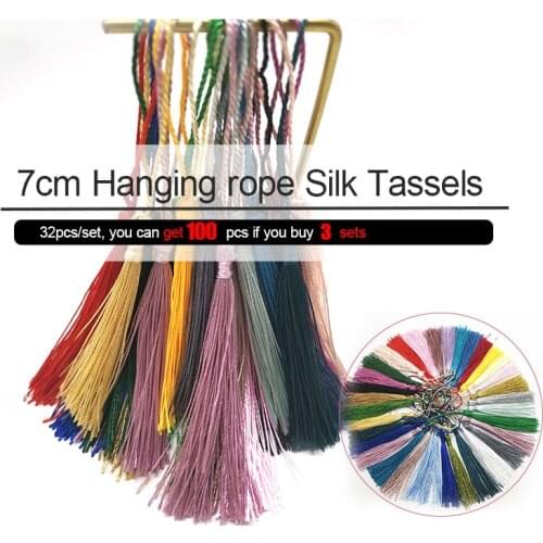 32PCS 32colors 7cm Hanging rope Silk Tassels fringe sewing bang tassel trim key tassels for DIY Embellish curtain accessories