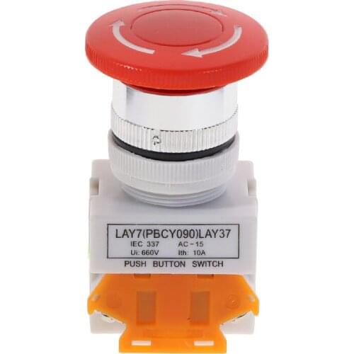 5pcs AC 660V 10A 40mm Red Sign Emergency Stop Switch Push Button Mushroom PushButton