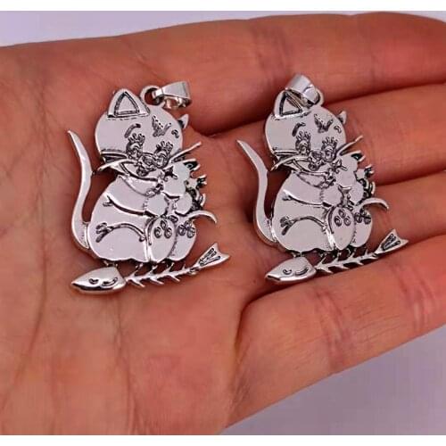 Hzew 5pcs cat mouse and Fish spines pendant charm cat charms for women man Accessories
