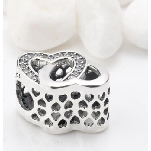 925 Silver Entwined Love Heart Charm Interlocked Hearts Bead fit Original Pandora Charm Bracelet DIY Jewelry Making