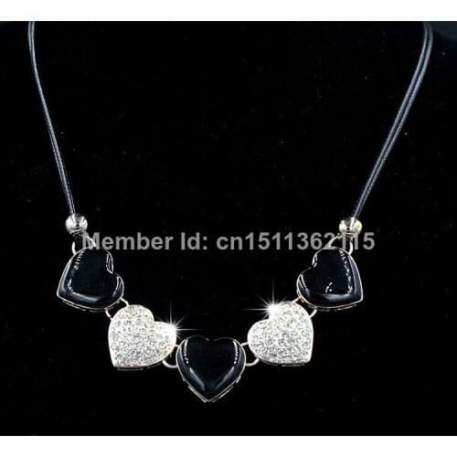Free shipping 2014 new fashion jewelry heart rhinestone gold color Statement Necklace for Women