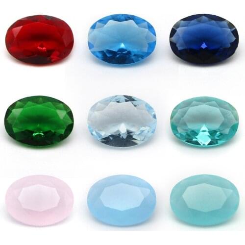 Free Shipping 50pcs/lot 3*4~13*18mm Various Color Loose Glass Stone Oval Shape Machine Cut Glass Synthetic GemStone For Jewelry
