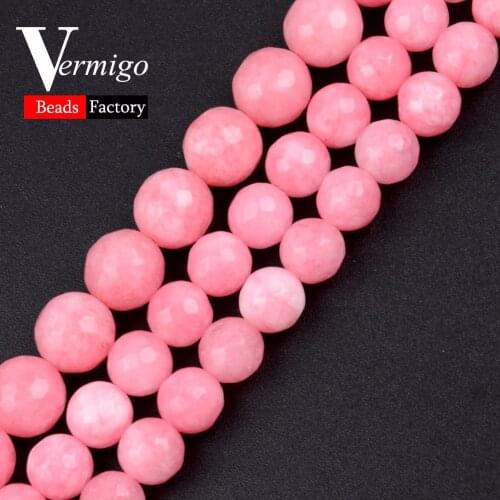 Natural Stone Beads Faceted Pink Chalcedony Loose Beads For Needlework Jewelry Making 4 6 8 10 12mm Diy Bracelet Accessories 15"